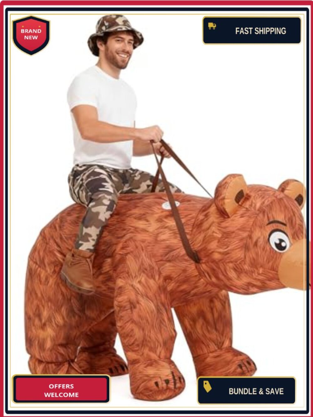 Adult Inflatable Bear Costume Blow Up Riding Bear Suit Halloween Cosplay
